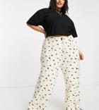 Native Youth Plus High Waist Pleated Front Very Wide Leg Pants In Panda Party Print-neutral