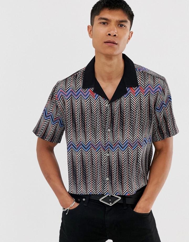 Asos Design Festival Oversized Crop Chevron Shirt - Multi