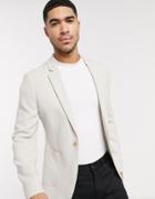 Asos Design Super Skinny Blazer In Stone Waffle Jersey-neutral