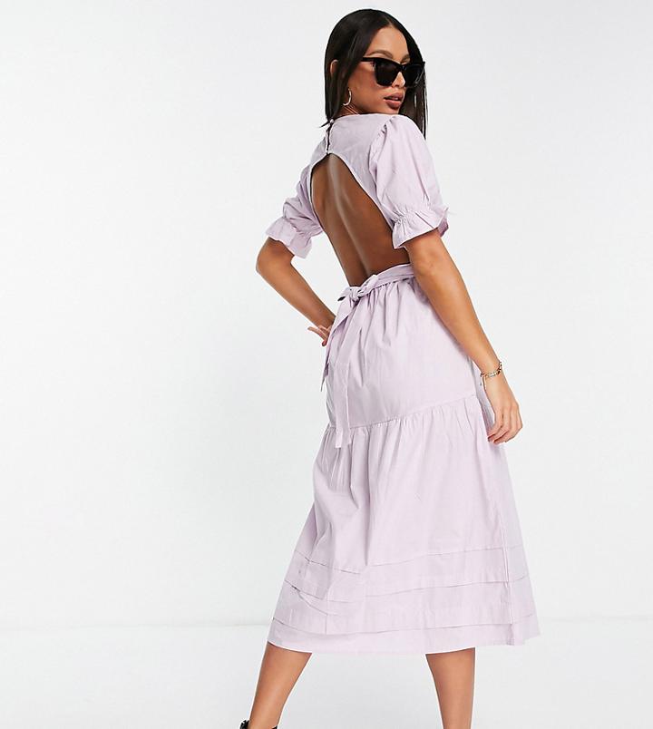 Influence Tall Cotton Poplin Open Back Midi Dress In Lilac-purple