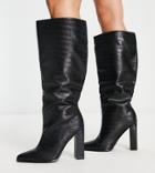 Public Desire Exclusive Wide Fit Far Away Knee High Boots In Black Croc