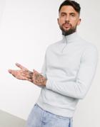 Asos Design Organic Half Zip Sweatshirt In Ice Blue-blues