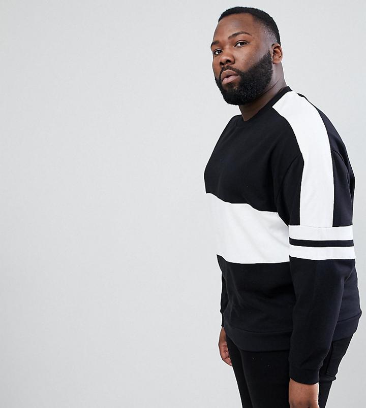 Asos Design Plus Oversized Sweatshirt With Color Block - Black