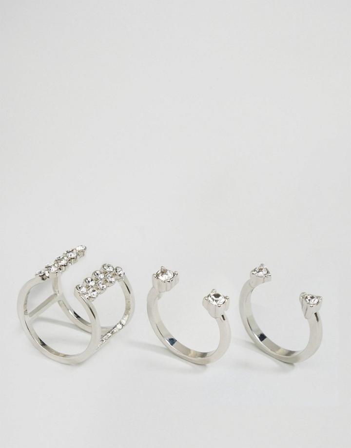 Lipsy Ariana Grande Crystal Tri Multipack Rings - Silver