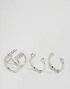 Lipsy Ariana Grande Crystal Tri Multipack Rings - Silver