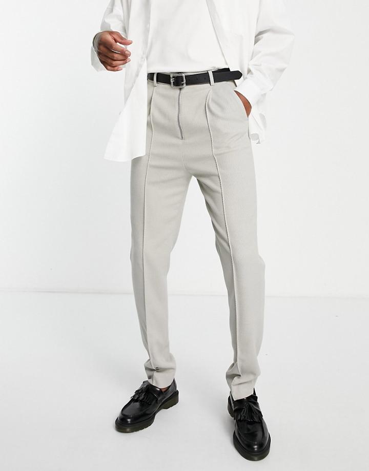 Asos Design Slim Twill Smart Pants With Zip And Front Pleat In Ice Gray