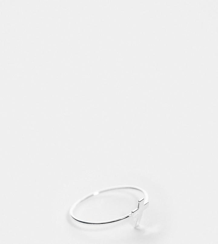 Kingsley Ryan Curve Cross Ring In Sterling Silver