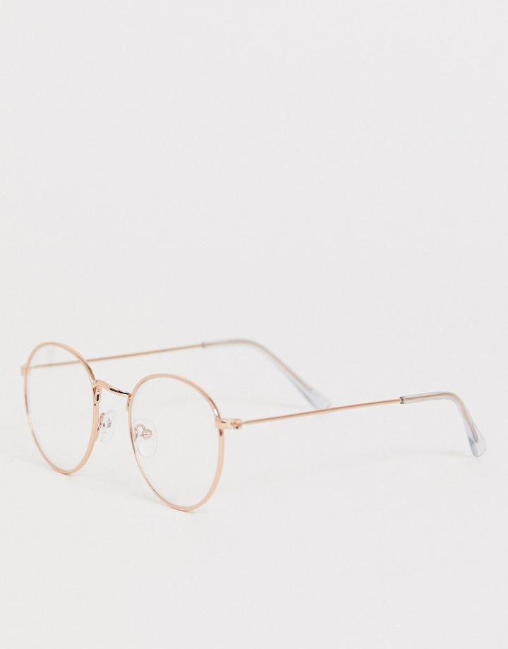 Asos Design Geeky Metal Round Clear Lens Glasses - Silver