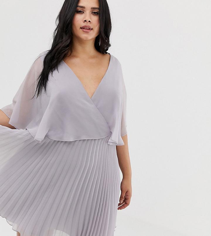 Asos Design Curve Flutter Sleeve Mini Dress With Pleat Skirt - Gray