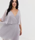 Asos Design Curve Flutter Sleeve Mini Dress With Pleat Skirt - Gray
