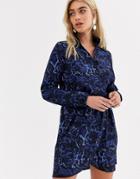 Ax Paris V Neck Shirt Dress In Blue Snake-multi