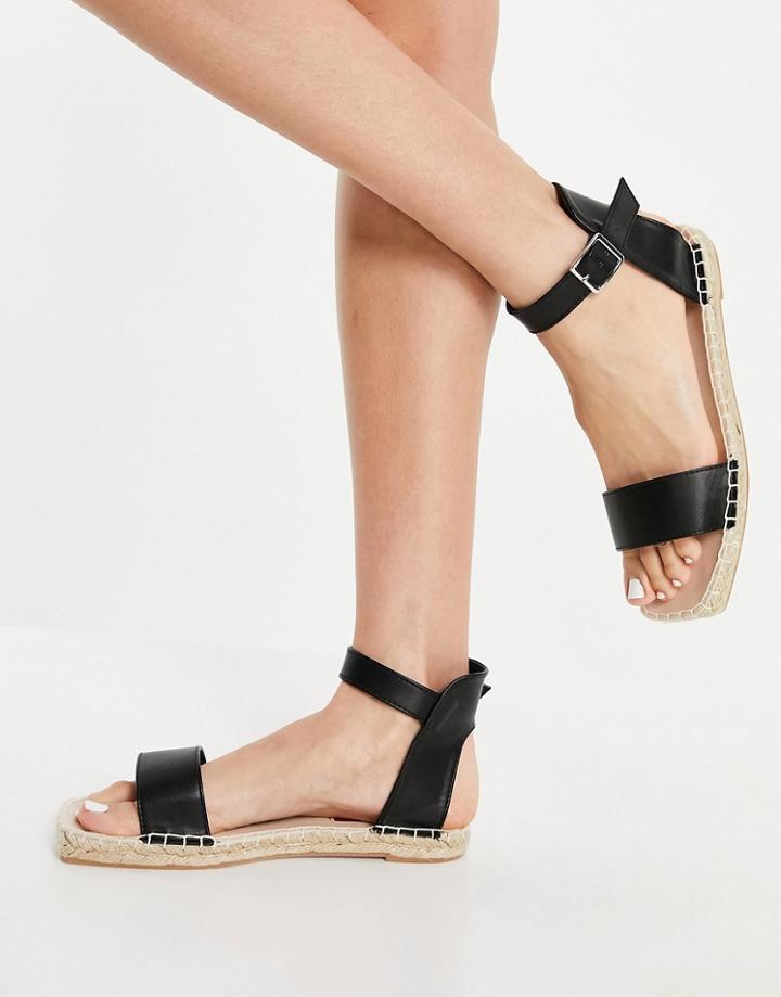 London Rebel Square Toe Espadrille Two Part Sandals In Black