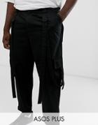 Asos Design Plus Cargo Pants In Black With Strapping