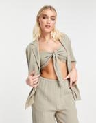 Asos Design Bowling Shirt In Khaki Cheesecloth - Part Of A Set-green