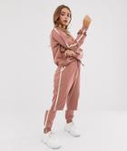 Asos Design Tracksuit Cute Sweat / Basic Jogger With Tie With Contrast Binding - Pink