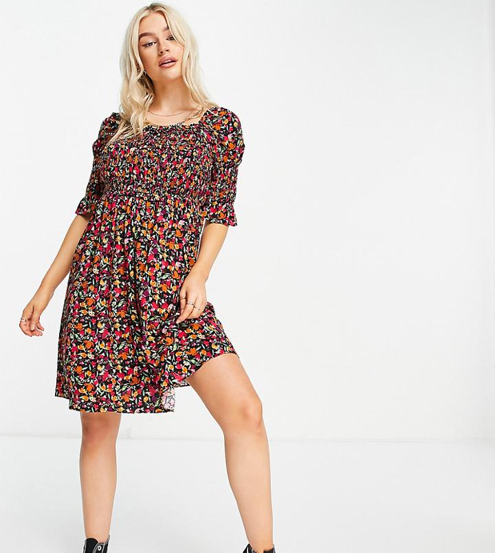 Y.a.s Petite Shirred Bodice Midi Dress In Floral-multi