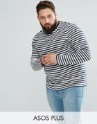 Asos Plus Stripe Long Sleeve T-shirt In Navy And White - White