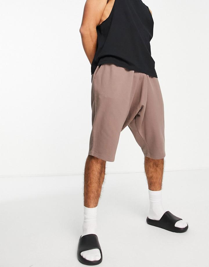 Asos Design Drop Crotch Shorts In Washed Brown