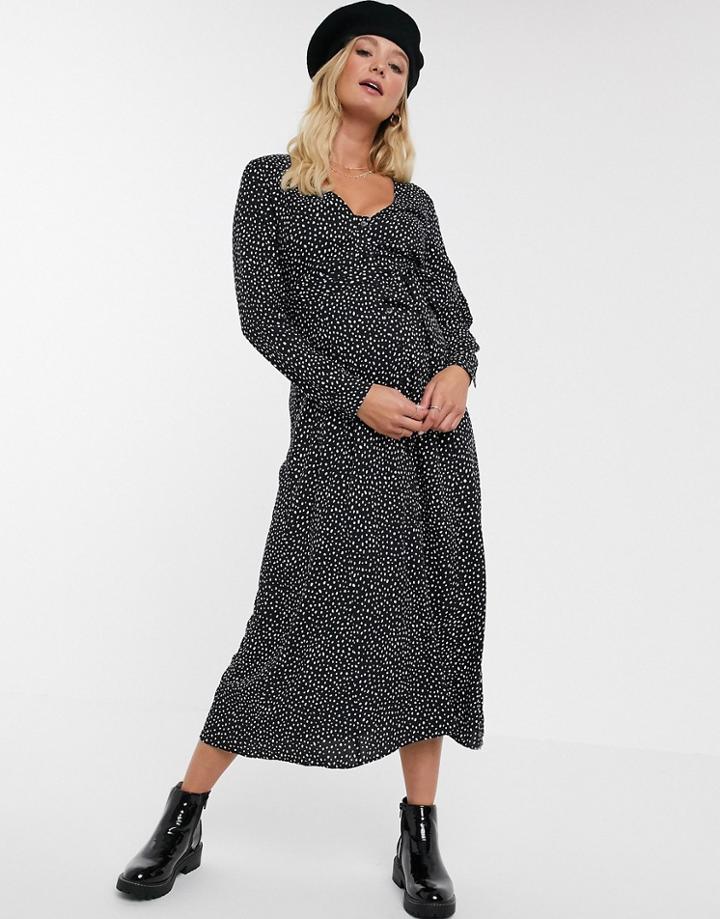 Asos Design Maternity Exclusive Tie Waist Button Through Midi Dress In Polka Dot-multi