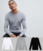 Asos Design Tall Muscle Fit Long Sleeve T-shirt 3 Pack Multipack Saving - Multi