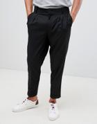 Asos Design Tapered Crop Smart Pants In Black With Pleats - Black