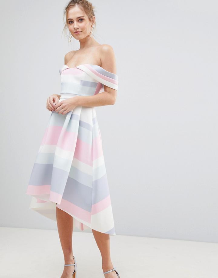 Asos Bardot Cold Shoulder Dip Back Pastel Stripe Prom Dress - Multi