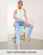 Asos Luxe Sleeveless Shirt With Ruched Front In Pastel Blue-blues