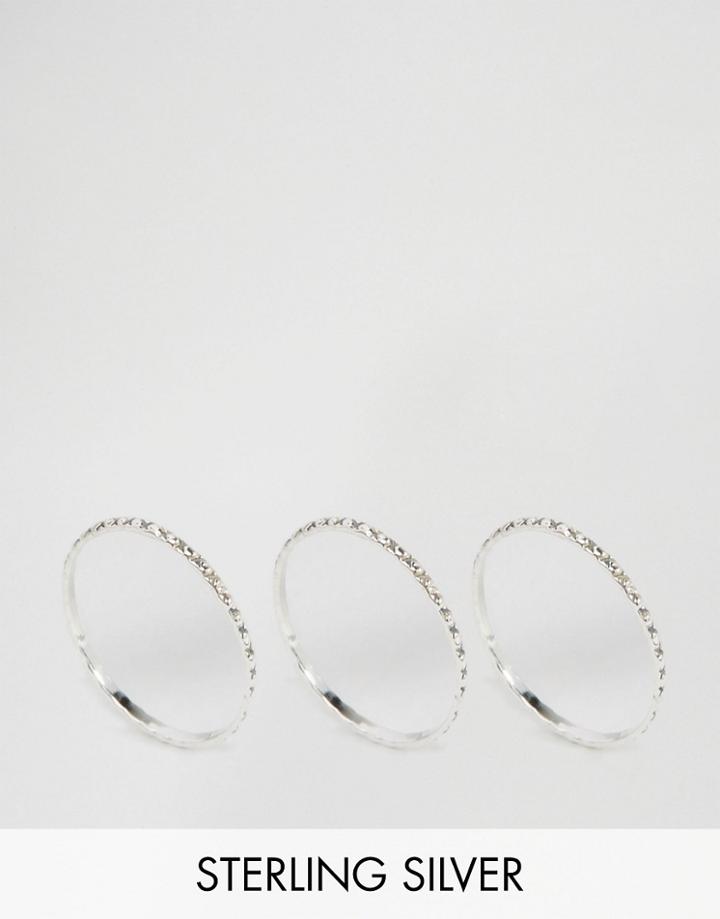 Asos Sterling Silver Pack Of 3 Etched Rings - Silver