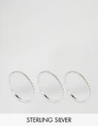 Asos Sterling Silver Pack Of 3 Etched Rings - Silver