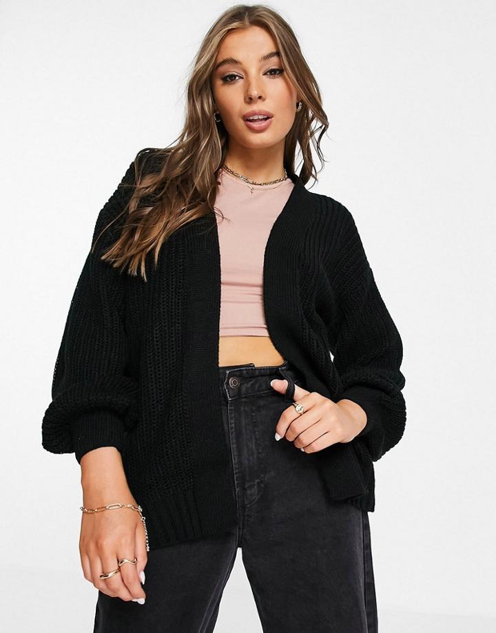New Look Balloon Sleeve Knit Cardigan In Black