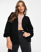 New Look Balloon Sleeve Knit Cardigan In Black