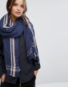 Pieces Lightweight Woven Scarf In Navy With Pink Trim - Gray