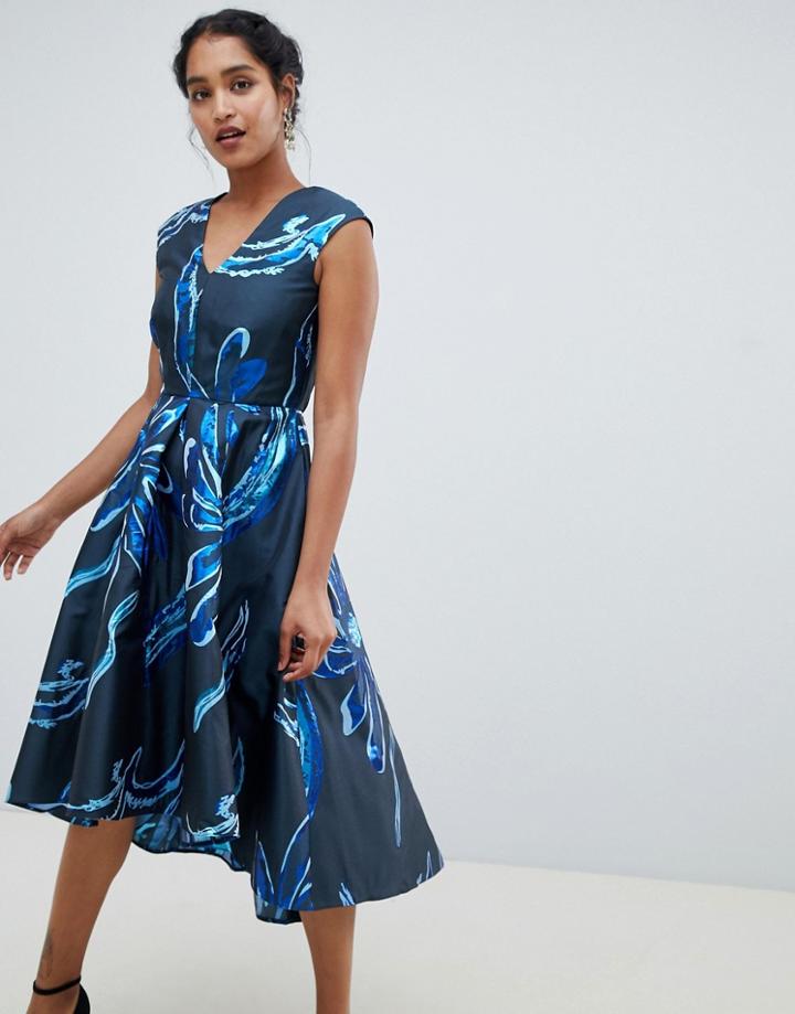 Closet London Jacqard Hi Lo Dress-navy