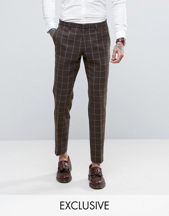Heart & Dagger Skinny Pants In Wool Check - Brown