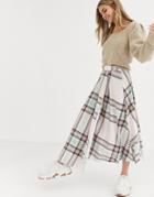 Asos Design Cutabout Pleat Midi Skirt In Check-multi