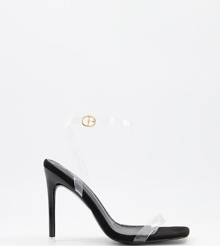 Simmi London Wide Fit Acadia Heeled Sandals With Clear Heel In Black Suede