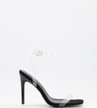 Simmi London Wide Fit Acadia Heeled Sandals With Clear Heel In Black Suede