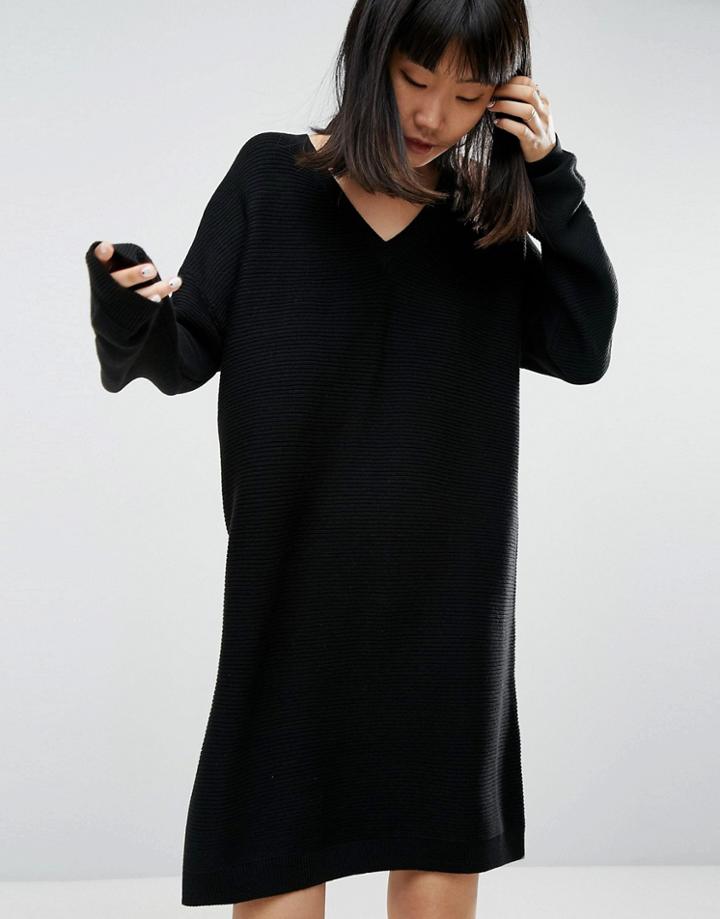 Asos Knitted Dress In Oversize And Ripple - Black