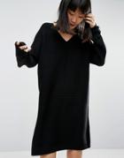 Asos Knitted Dress In Oversize And Ripple - Black