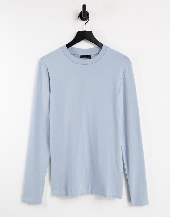 Asos Design Long Sleeve Muscle Fit T-shirt In Blue-blues