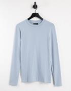 Asos Design Long Sleeve Muscle Fit T-shirt In Blue-blues