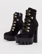 Truffle Collection Lace Up Block Heel Hiker Boot-black
