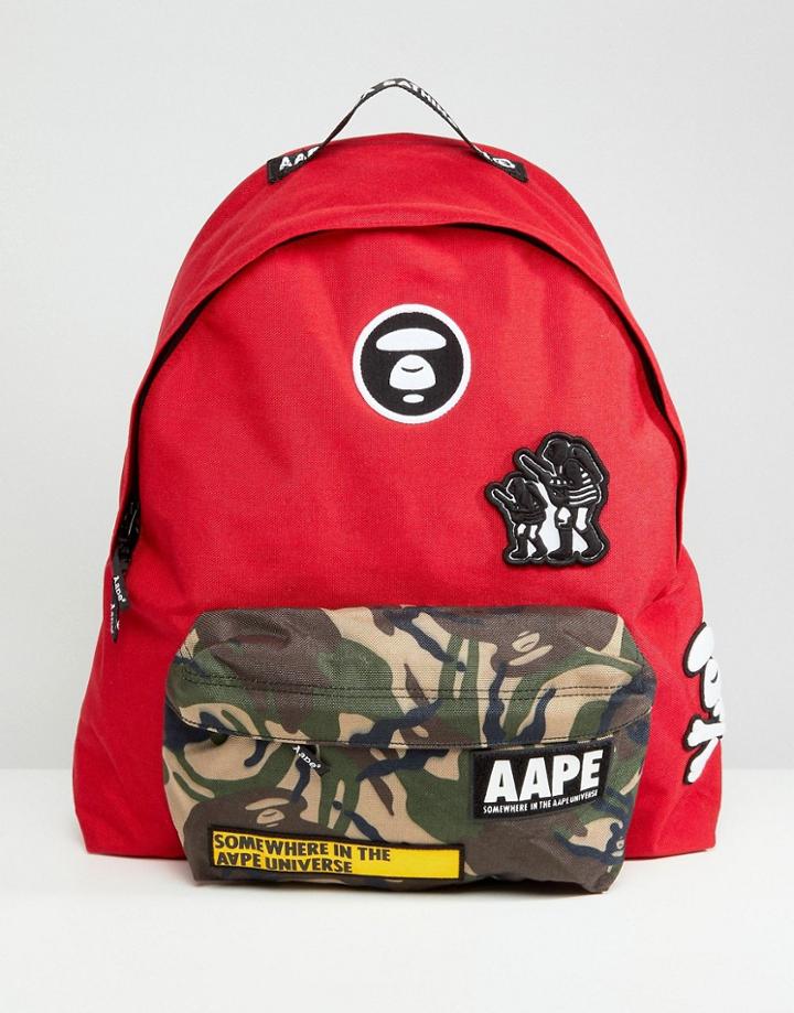 Aape By A Bathing Ape Backpack With Camo Pocket In Red - Red