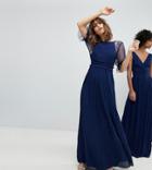 Tfnc Pleated Maxi Bridesmaid Dress With Spot Mesh Frill Detail - Navy