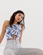 Asos Design Sleeveless Top With Tie Front In Tie Dye - Purple