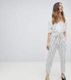 Asos Design Petite Tailored Casual Tie Waist Linen Peg Trousers - Multi