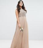 Maya Plus Embellished Bodice Maxi Dress With Pleated Skirt - Pink