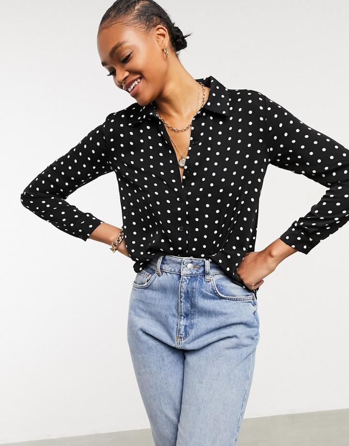 Glamorous Relaxed Shirt In Polka Dot-black