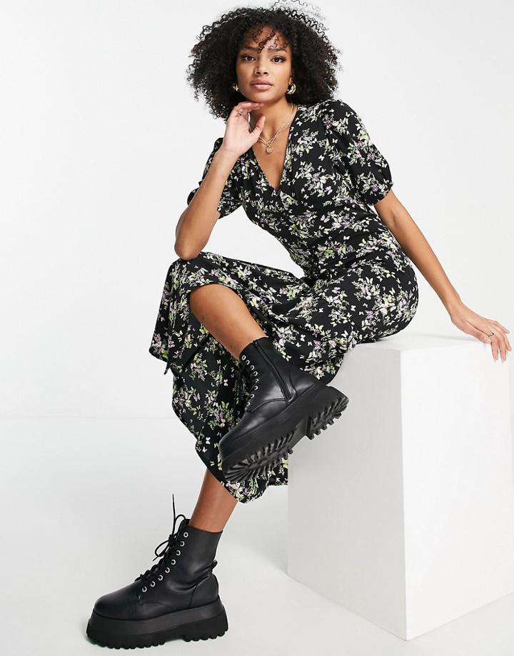The Frolic Butterfly Print Midi Dress In Black