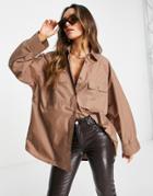 Asos Design Oversized Shirt With Wide Cuff Detail In Caramel-brown